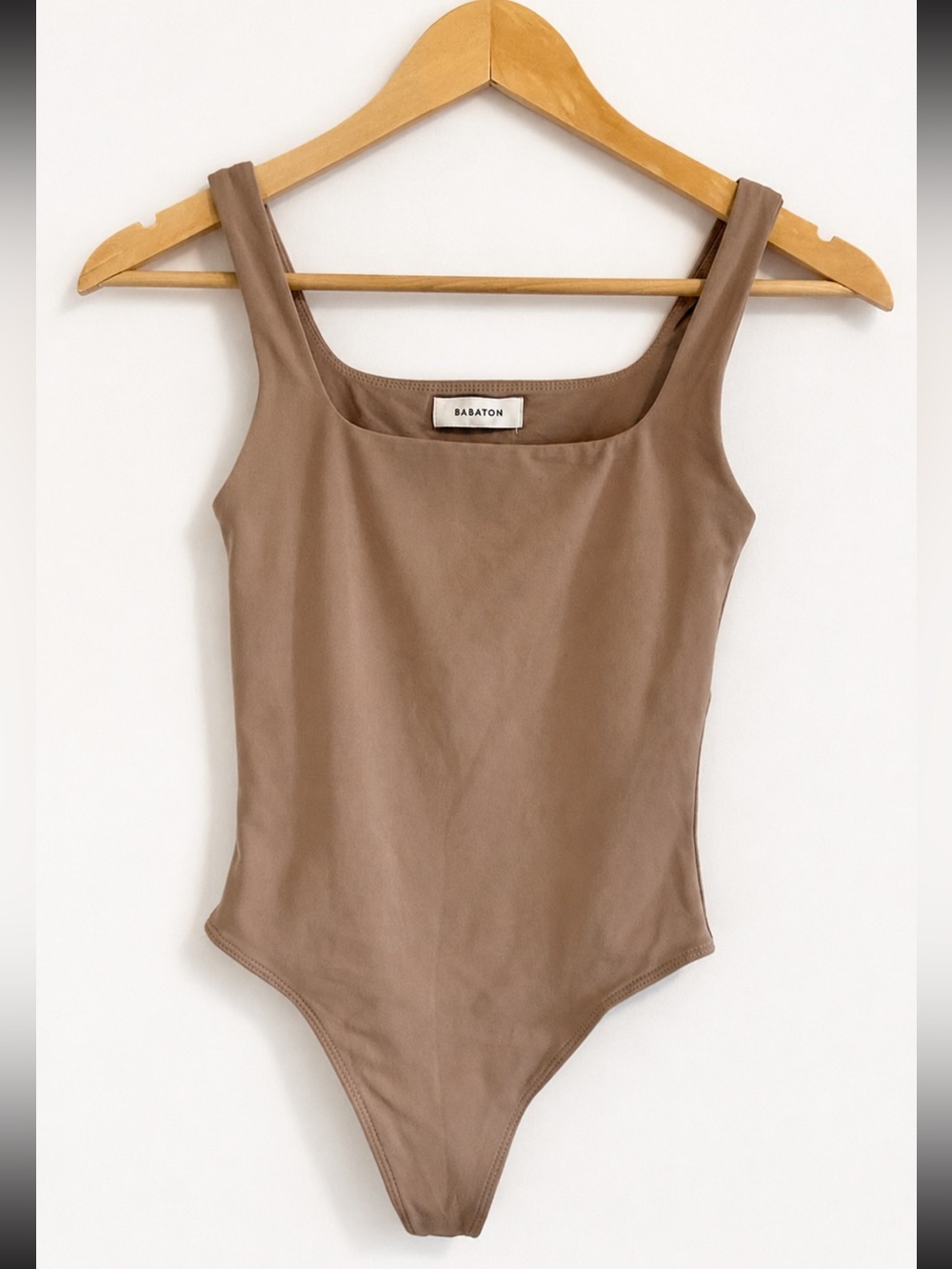 Aritzia Babaton Contour Tank Bodysuit Square Neck Going Out Taupe Brown XS